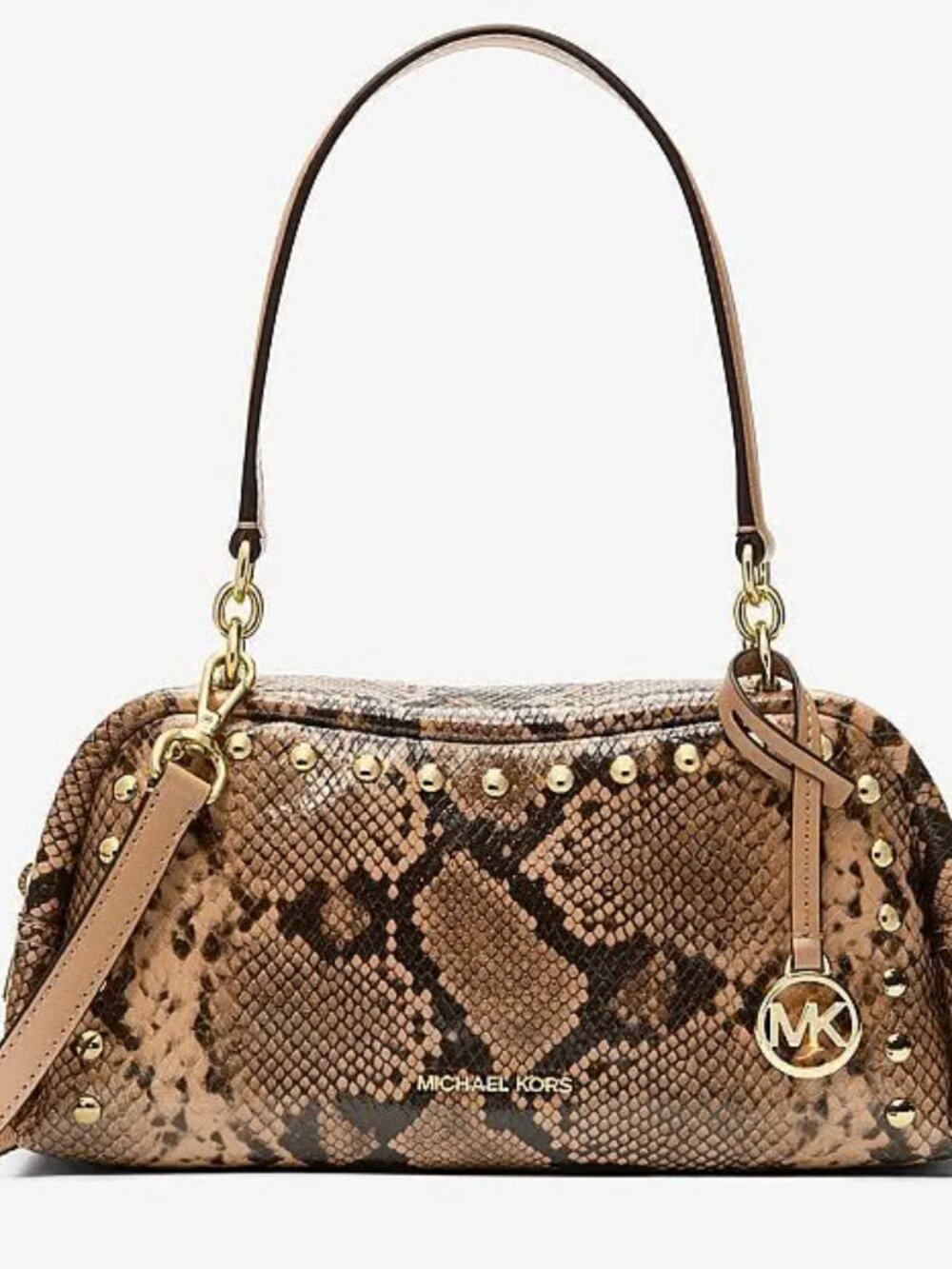 NWT 🤎 Michael Kirs CECILY Small Studded Snake Embossed Shoulder Bag